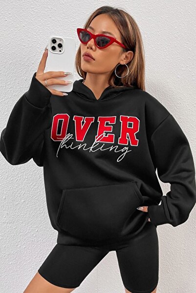 donamod Унисекс суитшърт с принт Overthinking kp-black-Over