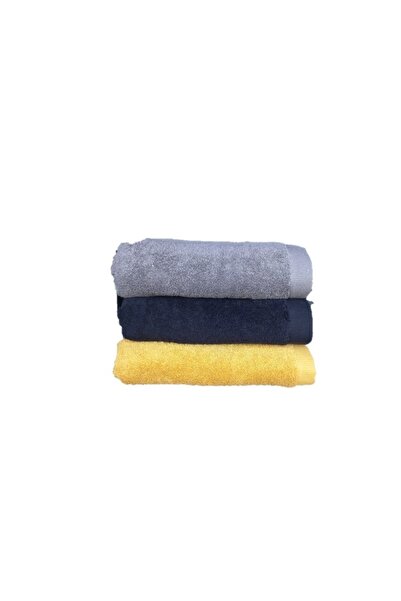 erteks El Havlusu 3 Pieces 50 X 100 Gray, Navy Blue and Yellow Color, Soft Te...