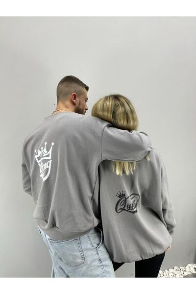 donamod للجنسين رمادي Oueen مطبوعة كبيرة الحجم طاقم الرقبة عاشق زوجين مزيج 2 ...