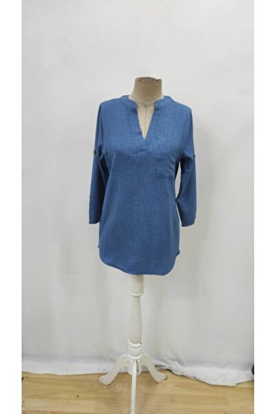 JANES Women's Three Quarter Sleeve V-Neck Linen Blouse