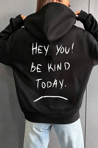 donamod Hanorac cu imprimeu oversize unisex Hey you KP-BLACK-HEYYOU