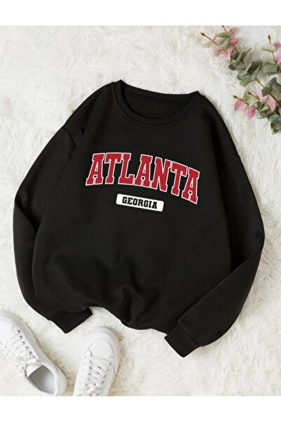 donamod PAGOS Unisex Black Atlanta Printed Sweatshirt