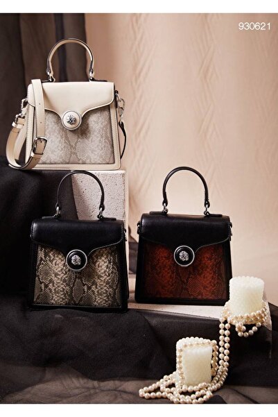 Levidor Чорна сумка з ручками та плечовим ременем, що імітує шкіру змії