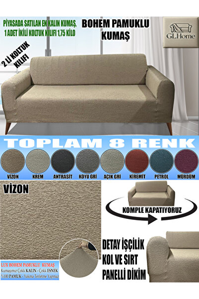 Home LUX BOHEM PAMUKLU KUMAŞ ÇİFT KİŞİLİK KOLTUK KILIFI KOMPLE GİYDİRME KALIN...