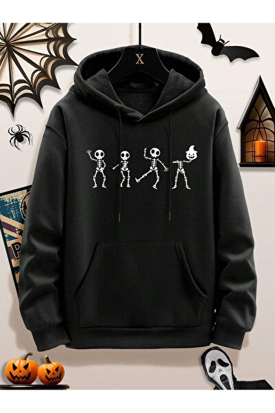 donamod Hanorac cu șnur din seria Coko cu imprimeu schelet și buzunar cangur