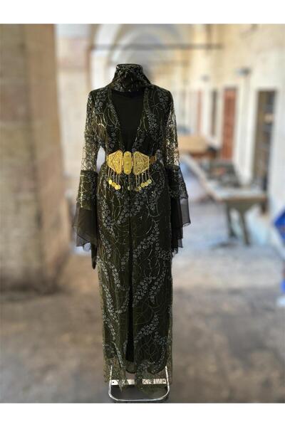 MODA Taşlı Şifon Abiye Kaftan Şal Ve Kemer Dahil