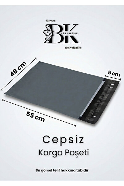 bkistanbul Kargo Poşeti Cepsiz 48x55 +5 cm Kargo Poşeti 80 Mikron İç Göstermez Gri Kargo Poşeti 50 Adet