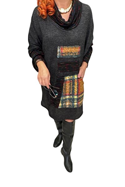 PHUTİ COLLECTION Degaje collar knitwear dress