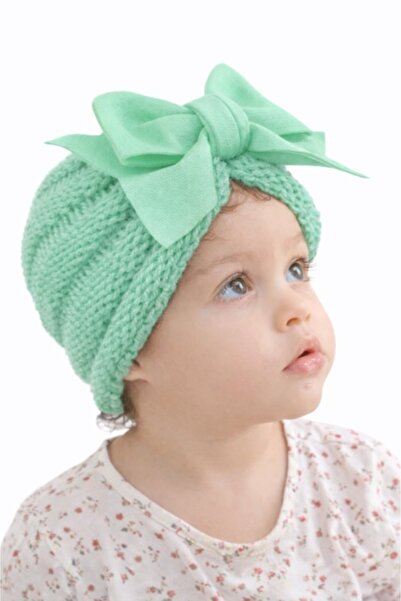 Pure Boutique Caciulita vernil crosetata tip turban cu fundita aplicata in fata