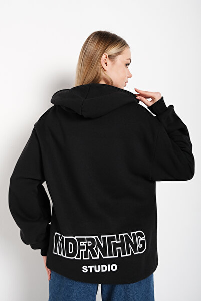 donamod Hanorac negru pentru femei Mad For Nothing cu glugă oversize TS-MADFO...