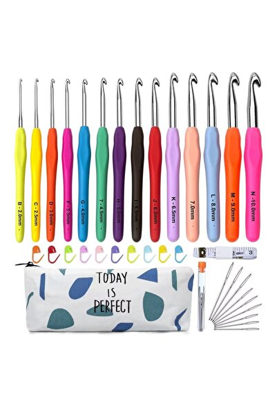 iğne izi Tığ seti, 14 adet, renkli, ergonomik, yumuşak, kauçuk, konforlu tutu...