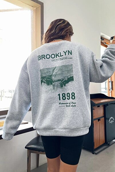 donamod Cokke Bronlyn 1898 Обелегнато сиво суитшърт с печат на гърба