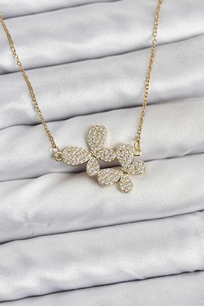 Inure Jewelry قلادة نسائية من الفولاذ 316L بلون ذهبي مع حجر الزركون على شكل ف...