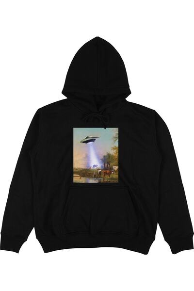 donamod Селска Siyah Oversize Unisex Kapüşonlu суитшърт с качулка