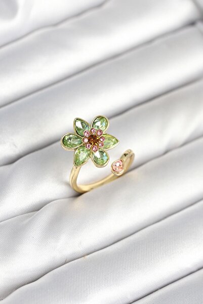 Inure Jewelry Flower Model Green Brass Gold Color Ring