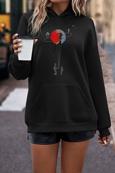 donamod Hanorac imprimat cu tematică univers unisex KPP-negru-Colorklisaturn