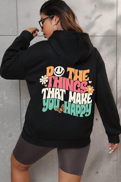 donamod Hanorac cu imprimeu unisex Oversize Do the things that you make KP-BL...