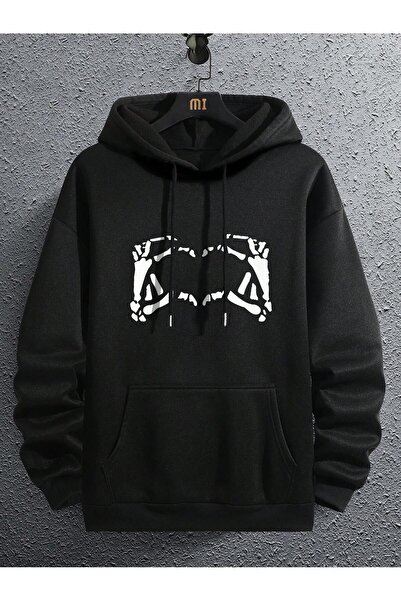 donamod Hanorac cu șnur din seria Coko cu imprimeu schelet și buzunar cangur