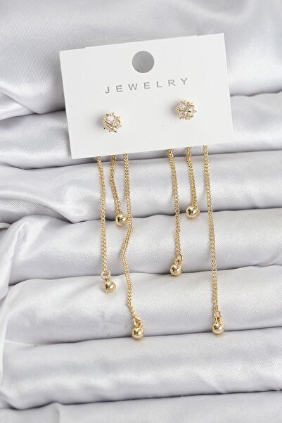 Inure Jewelry طقم أقراط نسائية متدلية من النحاس الأصفر اللون من توبتشوك