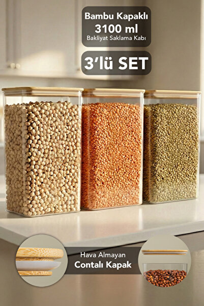 Meleni Home 3-Piece Bamboo Lid Aura Rectangular Storage Container - Vacuum Li...