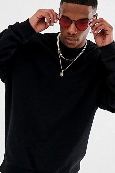 donamod Hanorac negru oversize, simplu, neimprimat Adrift02