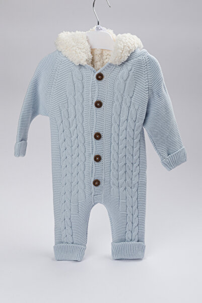 Lui Baby Fleece Welsoft Hooded Knitted Patterned Baby Romper with Ears