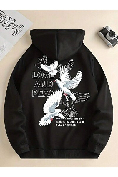 donamod Black Love And Peace cu imprimeu supradimensionat Swea pentru femei t...