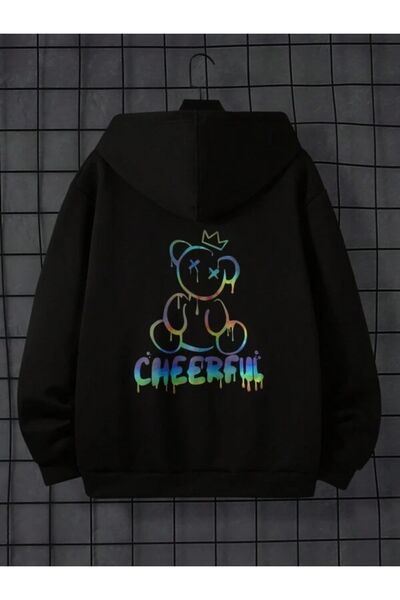 donamod Black Cherfull cu imprimeu supradimensionat Hanorac cu glugă tricou b...