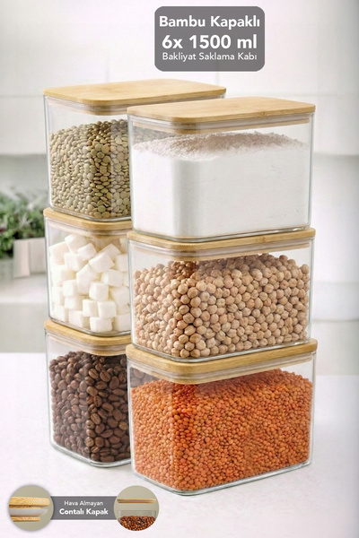 Meleni Home 6-Piece Bamboo Lid Aura Rectangular Storage Container - Vacuum Ai...