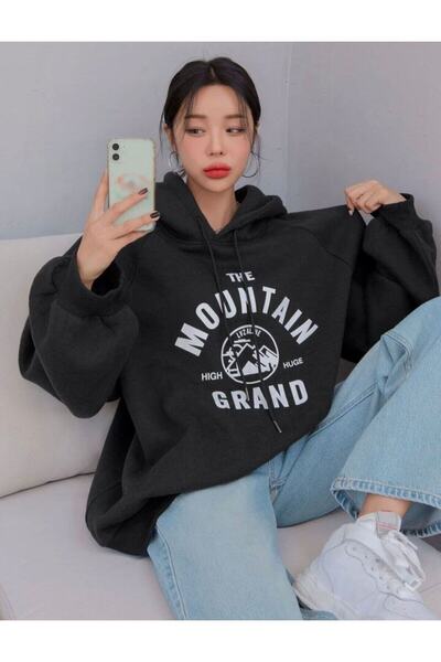 donamod Femei The Mountain Grand cu imprimeu cu glugă supradimensionat Swea t...