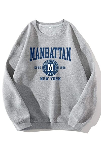 donamod Unisex Grey Manhattan με στάμπα με λαιμόκοψη Oversize φούτερ mdgngrim...