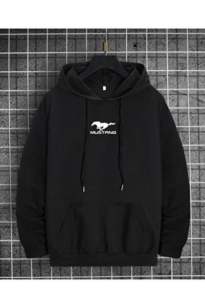 donamod Чоловічий чорний Mustang з принтом Oversize худі з капюшоном Beniseng...