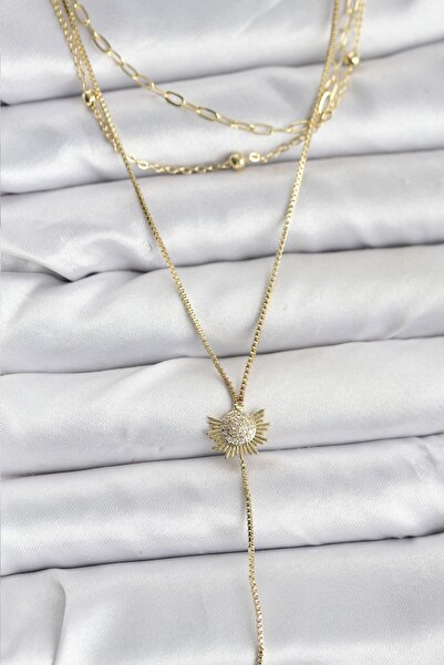 Inure Jewelry قلادة نسائية من النحاس بلون ذهبي مع حجر الزركون وتفاصيل نموذج ا...