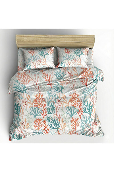 Maki Home Makiteks 100% Cotton Coral Patterned 200X220+2*(50X70) Double Duvet...