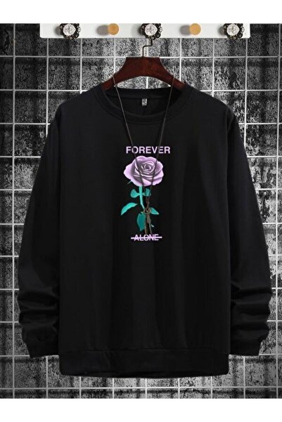 donamod Forever Rose cu imprimeu Black supradimensionat guler rotund Swea tri...