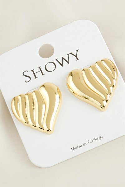 ZERO LAND Lvsqvr Heart Striped New Season (184103) Metal Earrings-Yellow