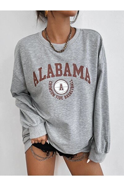 donamod Дамска сива блуза с принт на велосипед и надпис „Алабама“