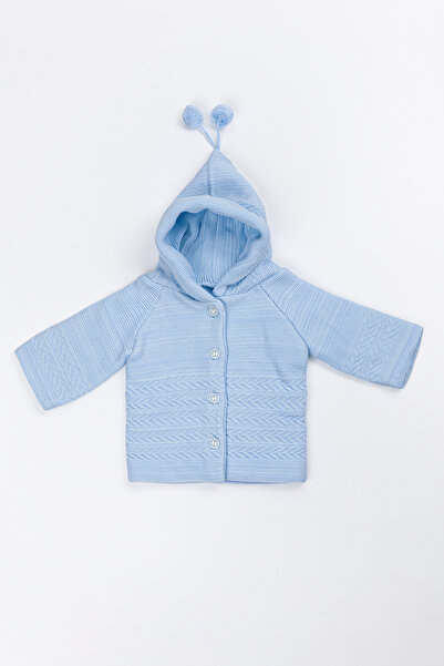 Lui Baby Yenidoğan Kapüşonlu Triko Unisex Ponponlu Bebek Hırka 0/6 Ay