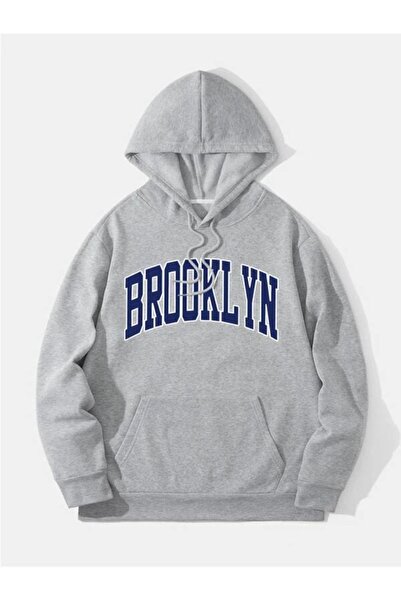 donamod Hanorac unisex gri Brooklyn cu glugă cu imprimeu Brooklynkapsonluswea...