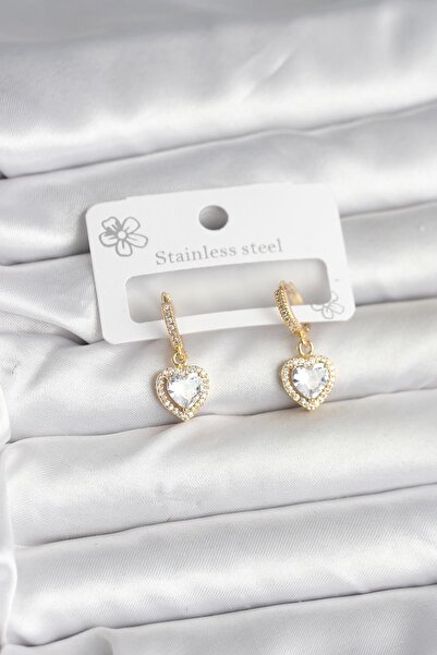Inure Jewelry Brass Gold Color Zircon Stone Heart Model Women's Earrings