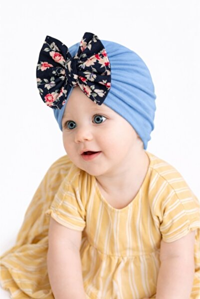 Pure Boutique Caciulita bleu tip turban cu fundita inflorata