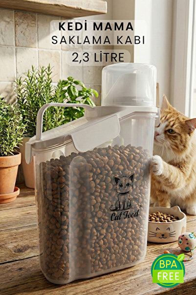 Siyempi 2300ml Kedi Maması Saklama Kabı Beyaz Kırılmaz Sızdırmaz Çift Contalı...