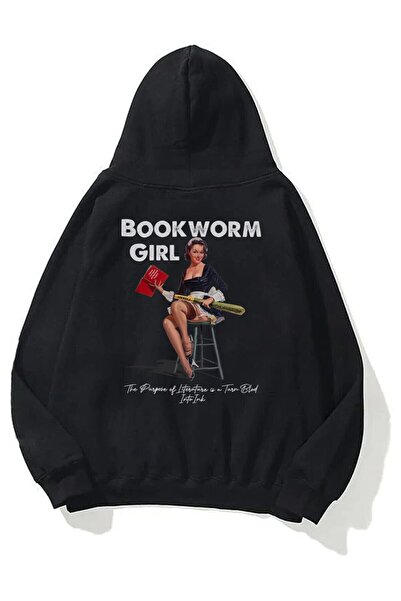 donamod Unisex Φούτερ Bookworm Girl Μαύρο Trndz1396
