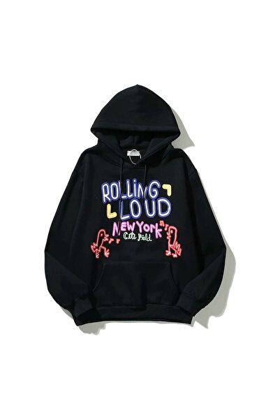 donamod Rolling Loud pentru bărbați, negru, cu imprimeu supradimensionat cu g...