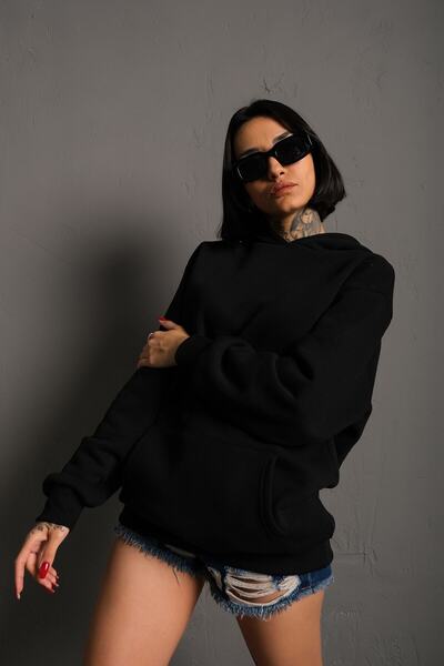 donamod Hanorac negru oversize pentru femei 000 TTS-BSKZSWTTS