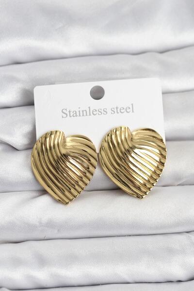 Inure Jewelry 316L Steel Gold Color Heart Model Women's Earrings