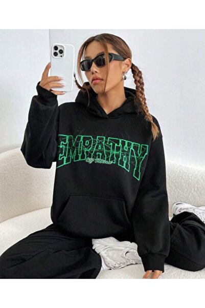 donamod Hanorac cu glugă cu imprimeu Empathy pentru femei Hanorac empathys