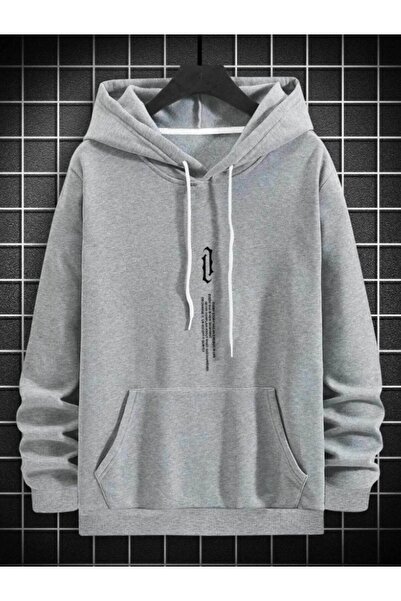 donamod PAGOS supradimensionat Gri Vertical cu imprimeu cu glugă Swea tricou