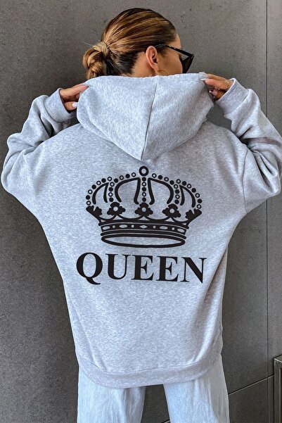 donamod Unisex Quenn Back Printed Sweatshirt KP-WHITE-Queen(Back)