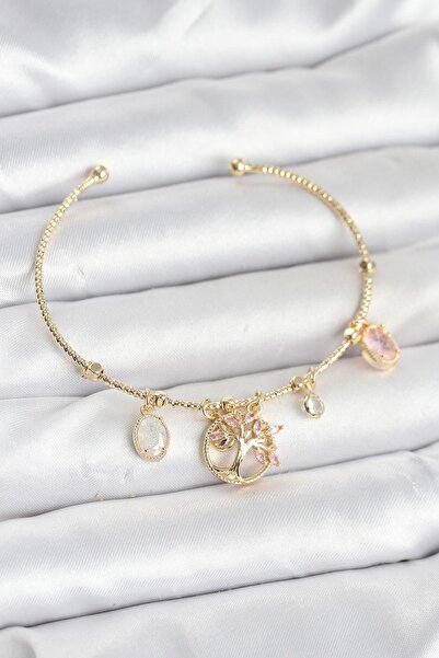 Inure Jewelry Tree of Life Charmlı Gold Color Brass Women's Bracelet